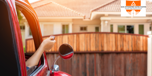 person opening automated gate via remote control